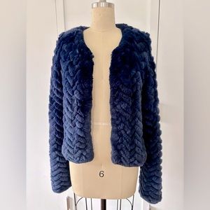 Alice + Olivia genuine sheared fur jacket in midnight blue/navy color, size M